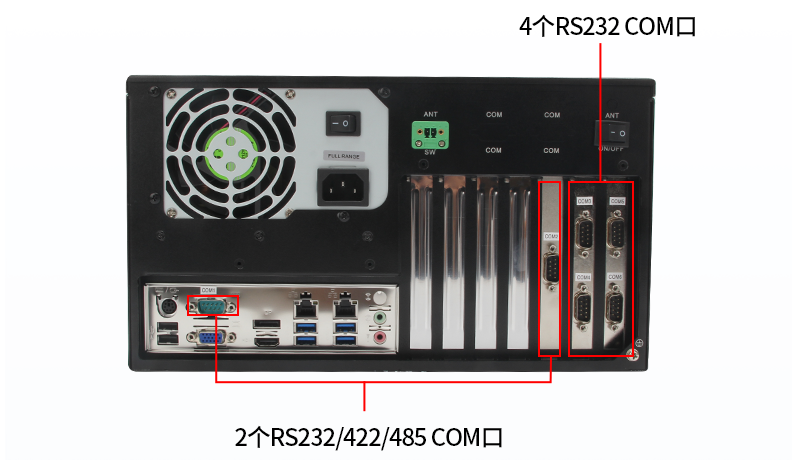 COM:6個COM口(2個RS232/422/485口，4個RS232口)